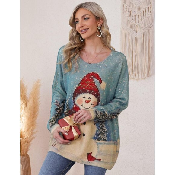 Women Christmas Sweater Graphic Print Oversized Pullover Picture121 Loose Top - Picture 4 of 5